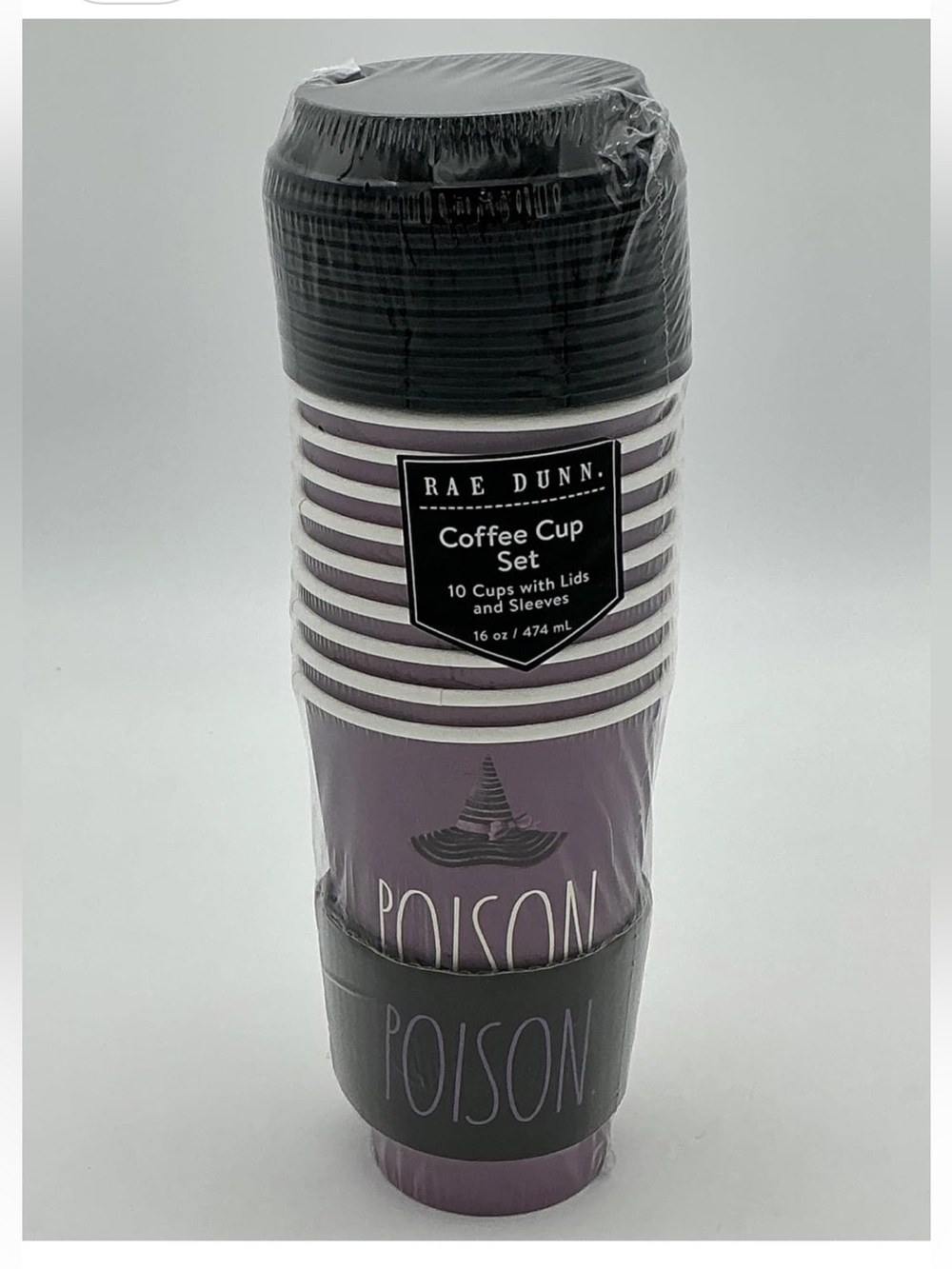 Rae Dunn Disposable Halloween Coffee Cup Set - 10 Cups, Lids & Sleeve - 16 oz